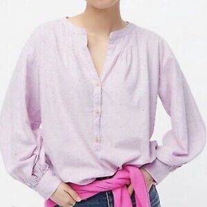 J. Crew Women's Open V Neck Shirt Donegal Flannel Speckle Fleck Lilac AG813 | Lg